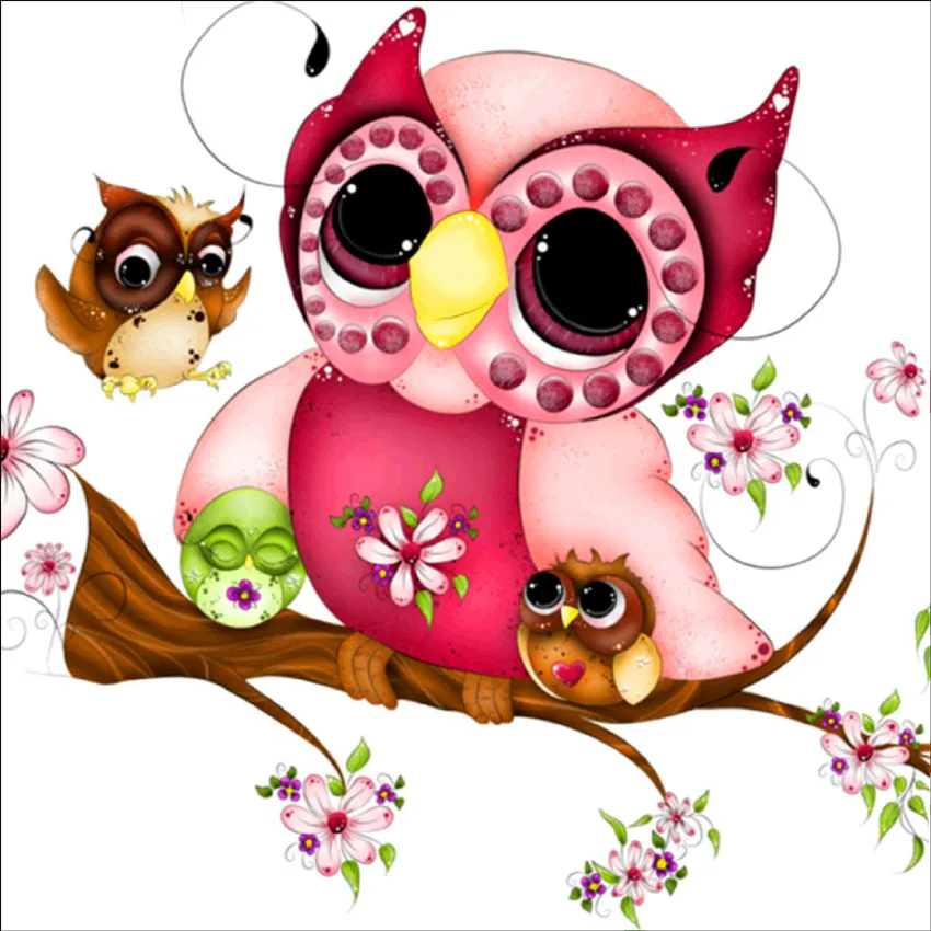 

Free Shipping Lovely Child's Room Decor Diamond Painting Owl Family 5D DIY Diamond Embroidery Colored Owls Partial Drill 30*30