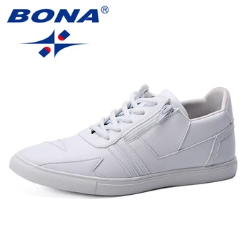 

BONA Mens Shoes Casual Flat Sneakers Mens Shoes Leisure Footwear Black White Lace Up Sneakers for Men Walking Shoes Comfortable