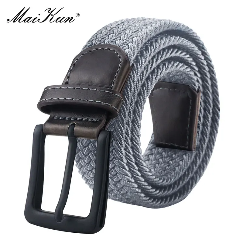 MaiKun Canvas Belts for Women Fashion Elastic Female Belt Metal Pin Buckle Military Tactical Strap for Pants Jeans - Цвет: grey