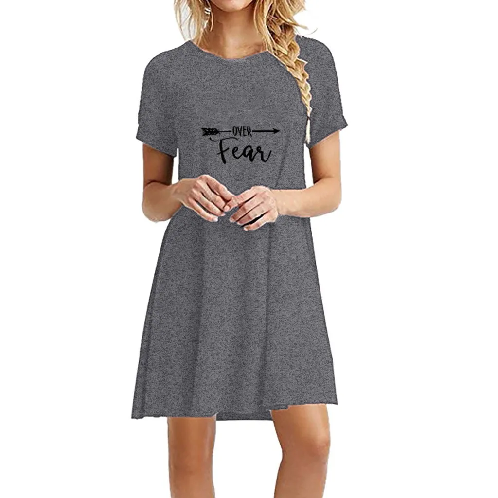 

JAYCOSIN Women Summer Dress Fashion Womens Printing O-Neck Short Sleeve Casual Swing Loose Dress Plus Size Ladies Dresses MMN