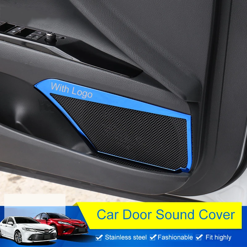 

QHCP 4Pcs Stainless Steel Car Door Speak Sound Cover Door Audio Speaker Decorative Frame Car-styling Fit For Toyota Camry 2018