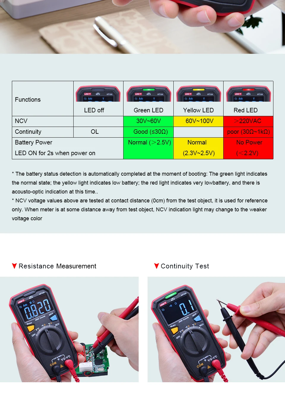 UNI-T 4000 отсчетов мини цифровой мультиметр UT123 EBTN цветной экран дисплей AC/DC напряжение температура NCV тестер