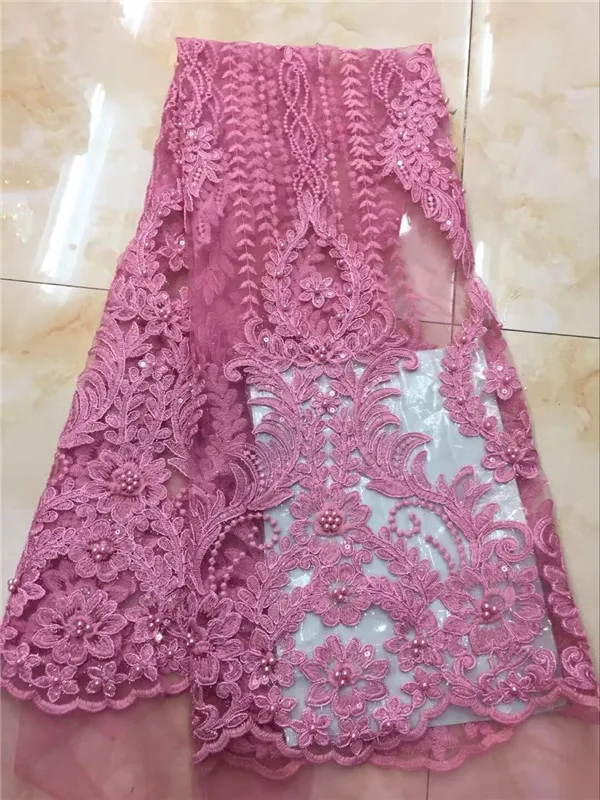 

High Quality African Lace Fabric With Gold Sequins Tissu Indian Wedding Dress Fabric French beads Mesh Tulle Lace Material pink