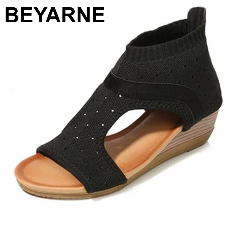 

BEYARNESummer Fashion Mesh Surface Female Gladiator Sandals Wedges Platform Open Toe High Heels Sandals Swing Shoes WomanE546