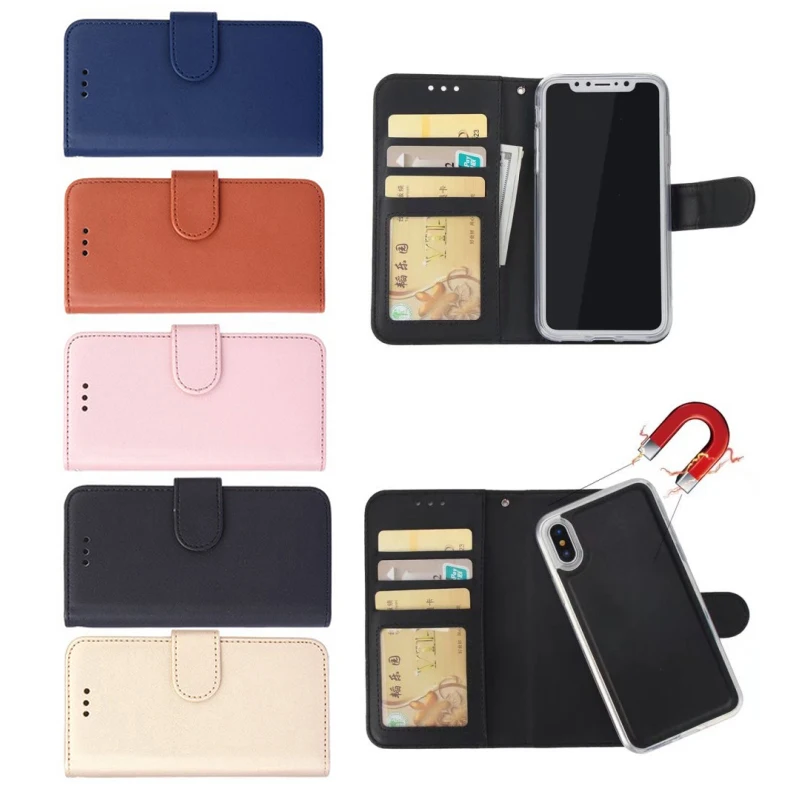

2 in 1 Detachable Leather Wallet Flip Case For iphone 8 7 Plus 6 6S X Xs Max XR with Card Pocket and Magnetic Back Cover