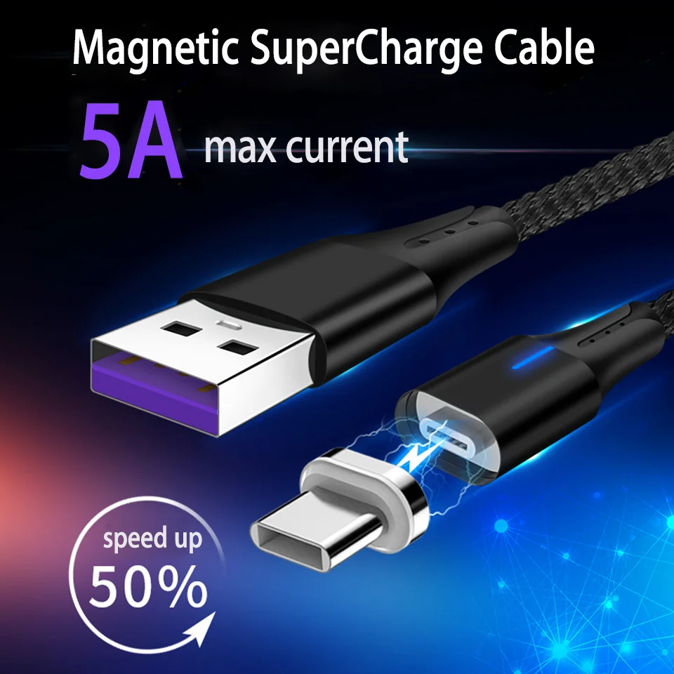 2 м Магнитный Usb кабель Led Micro Usb type C кабель быстрой зарядки для samsung Galaxy S9 S10 A7 J4 J6 Plus Usb Магнит кабель для зарядного устройства