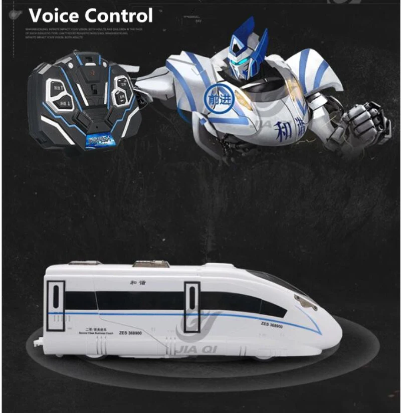 Голосовой пульт дистанционного управления один ключ деформация RC робот и поезд с голосовым светодиодный ным светом Детские RC игрушки rc высокоскоростной поезд