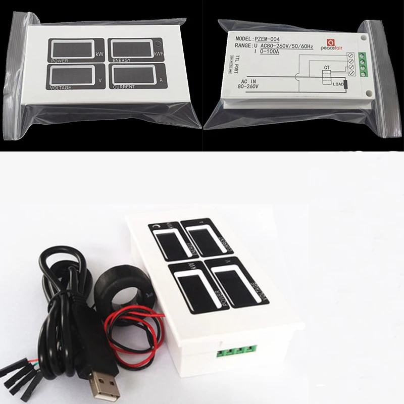 

AC 110V 220V Digital 100A watt power meter volt amp Ammeter Voltmeter 80-260V with CT coil & USB cable connect to computer