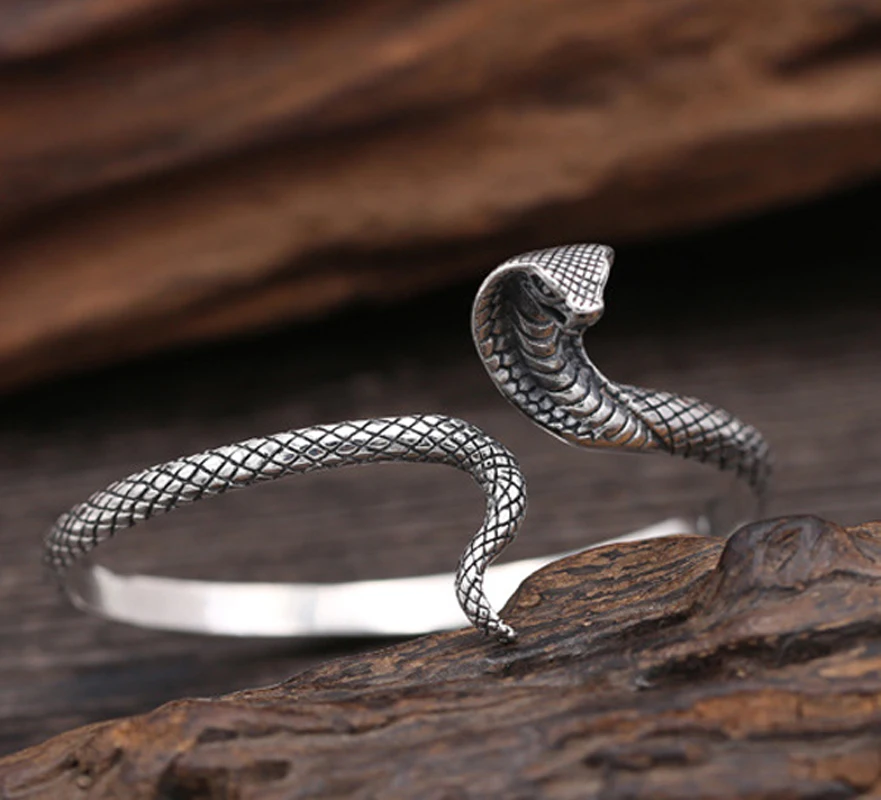 

solid 925 sterling Silver Men Gothic Punk Turkish Vintage Cobra bracelet bangle perfect gift For Women & Men Jewelry A1916