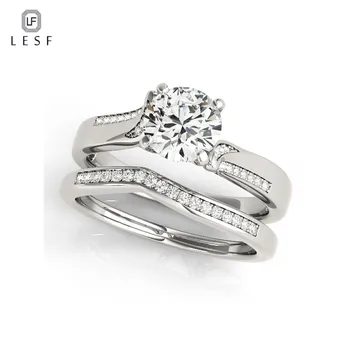 

LESF Trendy Classic 4 Claw Multi Row 925 Sterling Silver Ring Set For Women 1.0 ct Round Cut Sona Engagement Wedding Rings