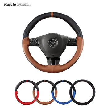 

Karcle Genuine Leather 38CM Steering-Wheel Splicing Anti-slip Sport Steering wheel Covers Needles&Line Car-covers Car-styling