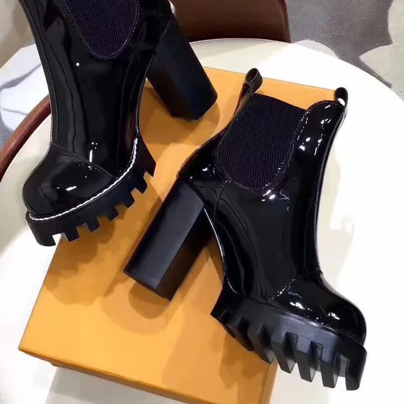 Marque Bottes Bout Véritable Rond Hauts Sexy Chunky Pour Qualité forme Bottines Supérieure À marron Plate En Talons Cuir Extravagant Talon Noir Femmes TwPTxFUqr