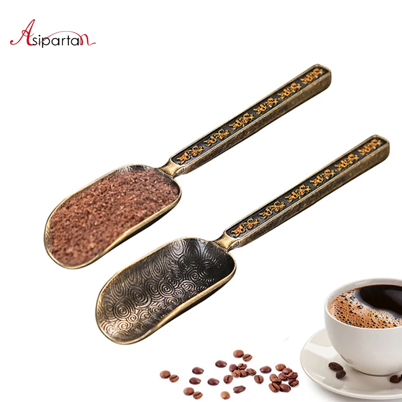 

Asipartan Retro Copper Coffee Scoops Chinese Tea Spoon For Tea Sugar Coffee Beans Shovel Kitchen Cafe Teahouse Tools 16cm