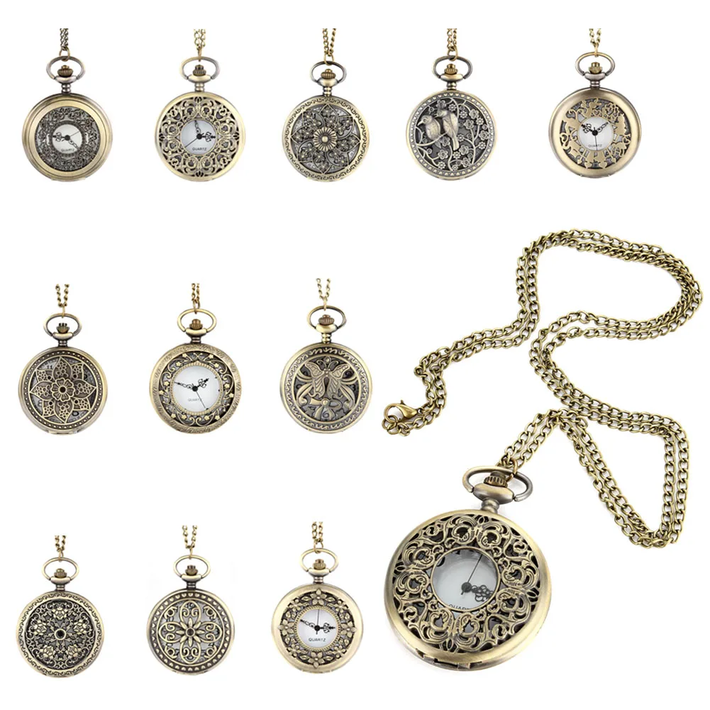 

Vintage Steampunk Hollow Flower Quartz Pocket Watch Necklace Pendant Chain Clock Gifts FDC99