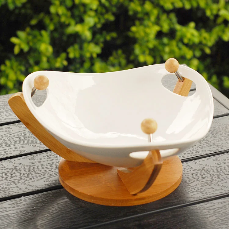 Suspended Ceramic Dinner Plate Decorative Bamboo Serving Tray Porcelain