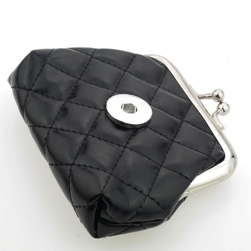 Случайная PU кожаная сумка простой стиль подходит 18 мм Кнопка Кошелек талисманы ювелирные изделия для женщин D003 - Окраска металла: black