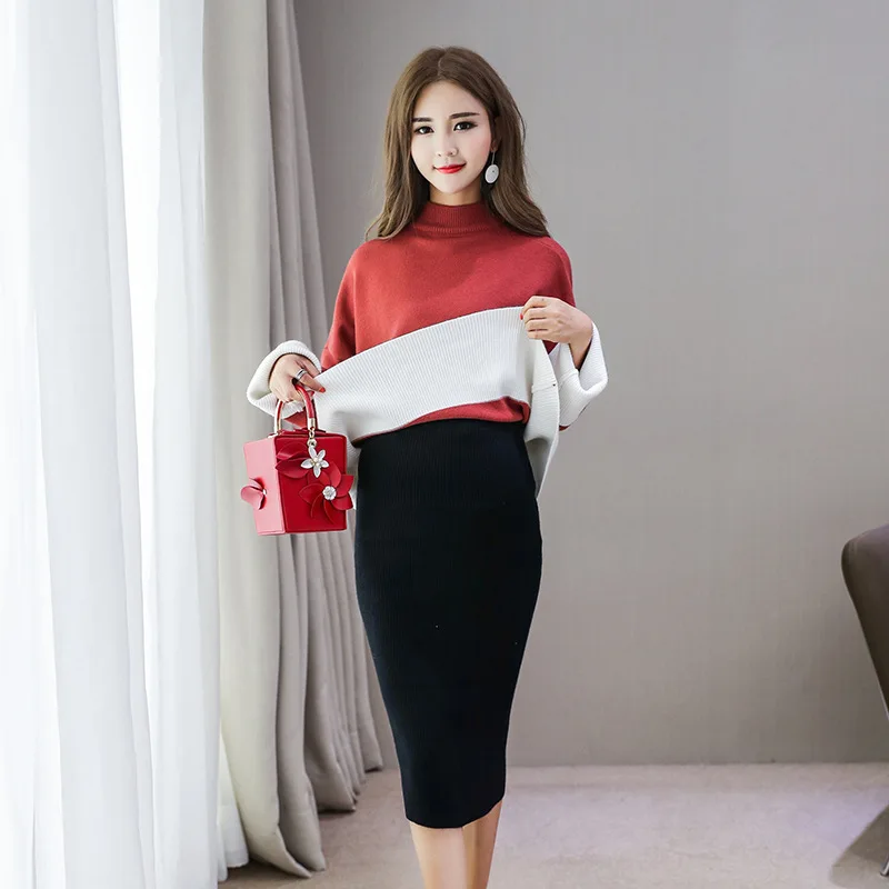 shorha Spring Autumn Korean Fashion Maternity Belly Skirts Woolen Knitted Stretch Skirts Bottom for Pregnant Women