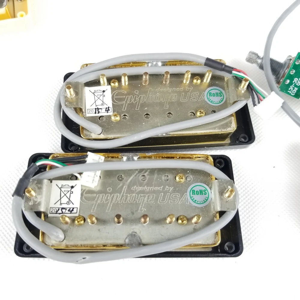 US $26.00 1 Set Genuine Epi LP Standard PRO Electric Guitar Alnico Humbucker Pickup NickelGold Cover With Wiring Harness