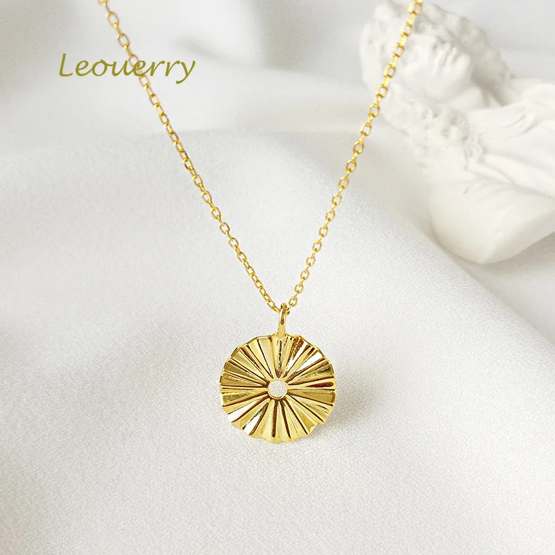 

Leouerry 925 Sterling Silver Creative Exaggerated Irregular Round Pendant Necklace Gold Plated Hollow Pendant for Women Jewelry
