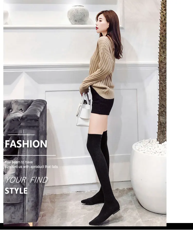 2018 New Pointed High-Heeled and Flat Long Knees Women's Socks Shoes Woman Women's Boots Zapatos De Mujer M8D184 (2)