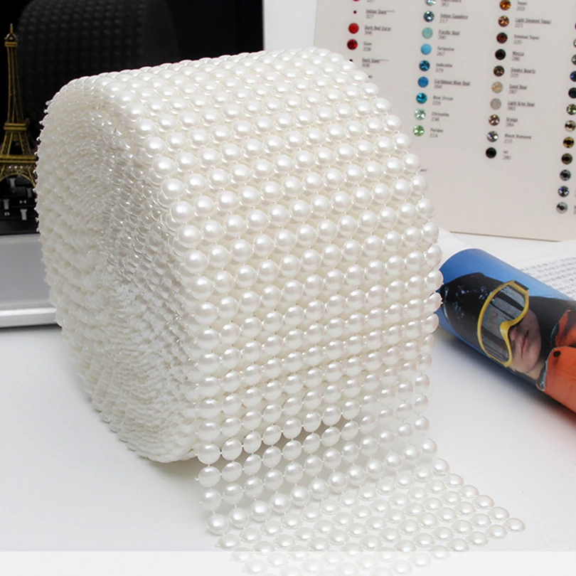 

(10 yard/lot) Wedding 12 Rows Crystal Mesh Strass Rhinestone Pearl Trims Roll Party Decoration