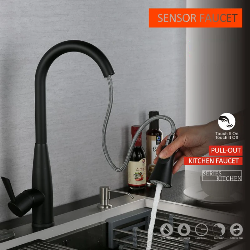 Quyanre Matte Black Sensor Kitchen Faucet Sensitive Smart Touch Control Faucet Mixer Tap Touch Sensor Smart Black Kitchen Tap