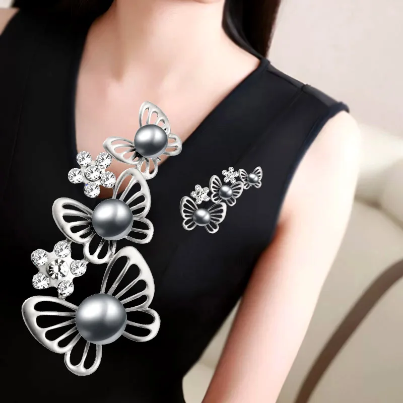 

SINLEERY Vintage Animal Butterfly Brooches With Simulated Gray Pearl Women Clothes Lapel Pin Accessories Jewelry Xz099 SSH