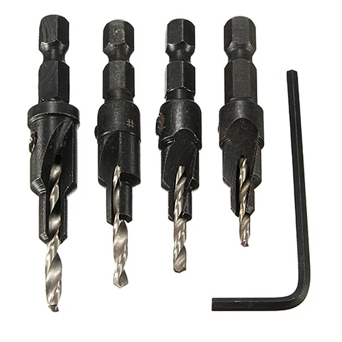 

4 Pcs HSS Countersink Drill Bit Set Quick Change Hex Shank Screw #6 #8 #10 #12