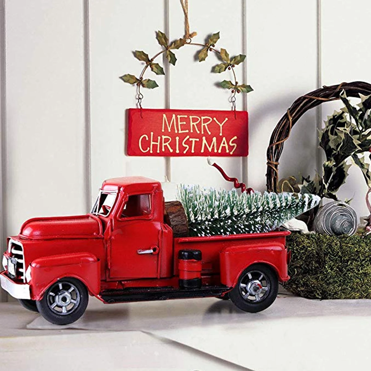 Винтажный Красный металлический грузовик Пасхальный орнамент Дети Рождественские подарки игрушка Настольный Декор