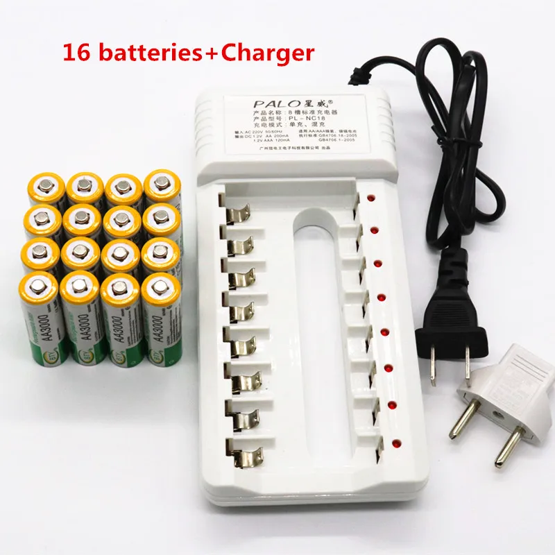 16pcs Daweikala AA батарея 3000 1,2 V Quanlity аккумуляторная батарея AA 3000mAh BTY Ni-MH 1,2 V аккумуляторная батарея 2A 3000mAh+ зарядное устройство - Цвет: 16pcs