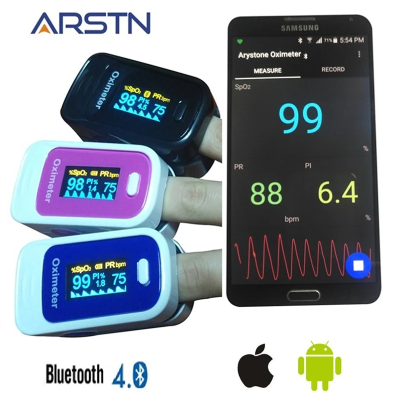 Android iOS Bluetooth 4.0 Fingertip Pulse Oximeter home Oximetro pulso Oxymeter Pulsioximetro