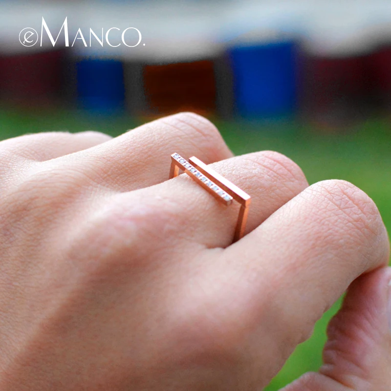 

eManco Wholesale Gold Color Stainless Steel Wedding Rings Top Fashion Trendy Open Cubic Zirconia Rings Women Jewelry