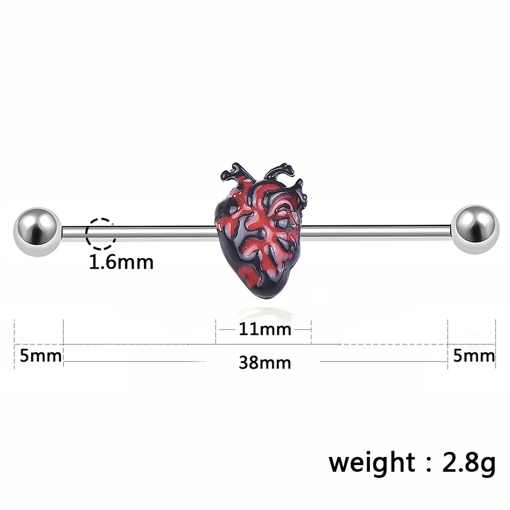 Нержавеющая сталь 14 Калибр 38 мм Эмаль Божья коровка промышленные ушные штанги гвоздики пирсинг серьги уха хряща прямой стержень