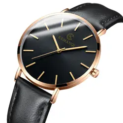 Новая мода Бизнес Для мужчин браслет Для Мужчин's Кварцевые наручные часы Лидирующий бренд Роскошный кожаный ремешок тонкий корпус часы