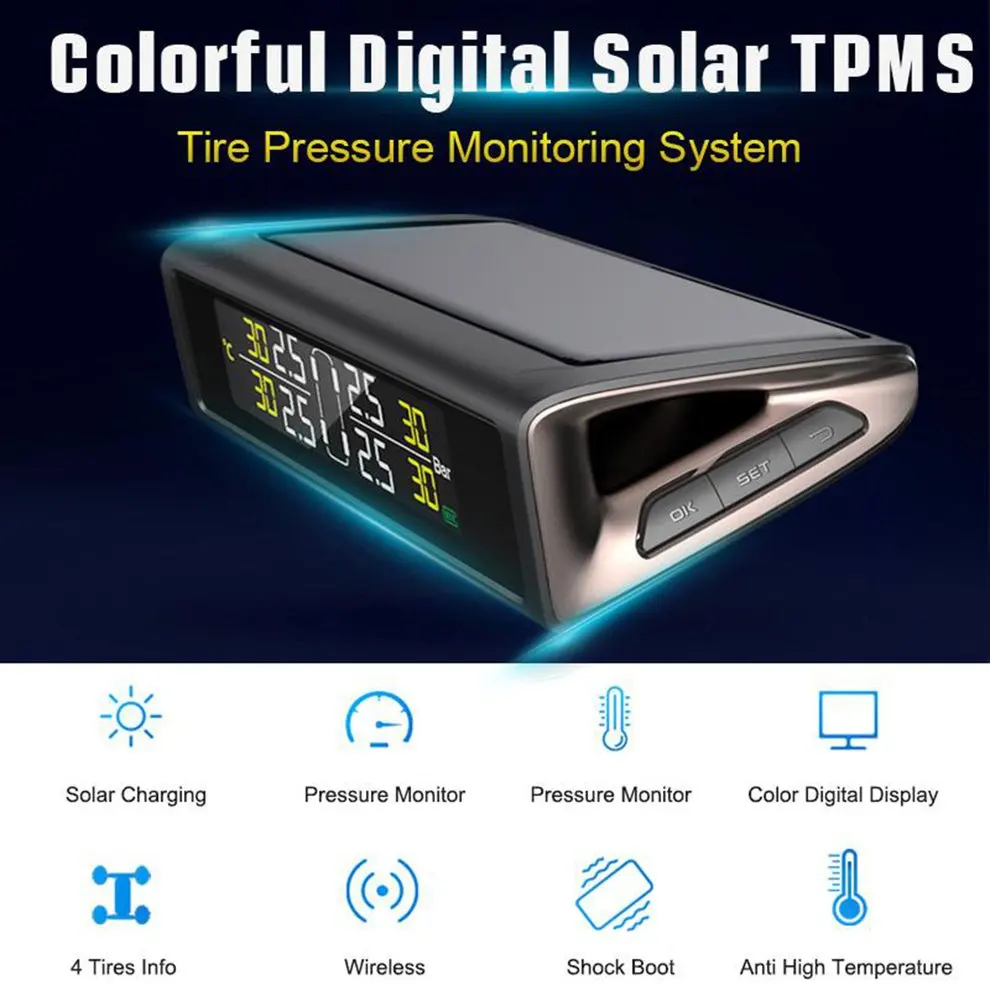 Car solar TPMS Internal / External Sensor Tire Pressure Monitor Wireless Tire Pressure Monitoring Alarm System