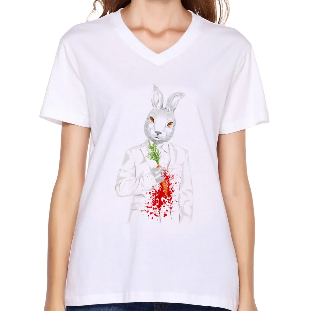print 100% cotton short sleeve V-neck White Rabbit women t shirt for t-shirt swag style | Женская одежда