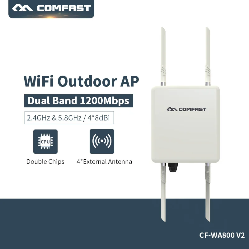 

Comfast CF-WA800-V2 500mW(27dBm) Wifi Extender High Power Outdoor Wifi Repeater 2.4G+5GHz Wireless Wifi Router with PA Watchdog