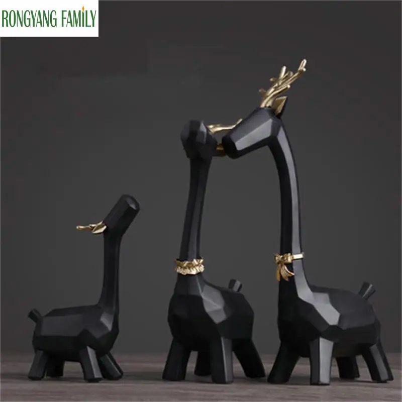 

3PCS Modern Abstract Geometric Resin Deer Sculpture And Statue Wildlife Decorations Craft Home Ornament Accessories Furnishing