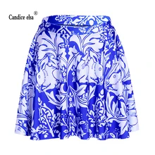Candice Эльза женские юбки цифровая печать опт и розница синий фон белый плиссированные юбки skt1095