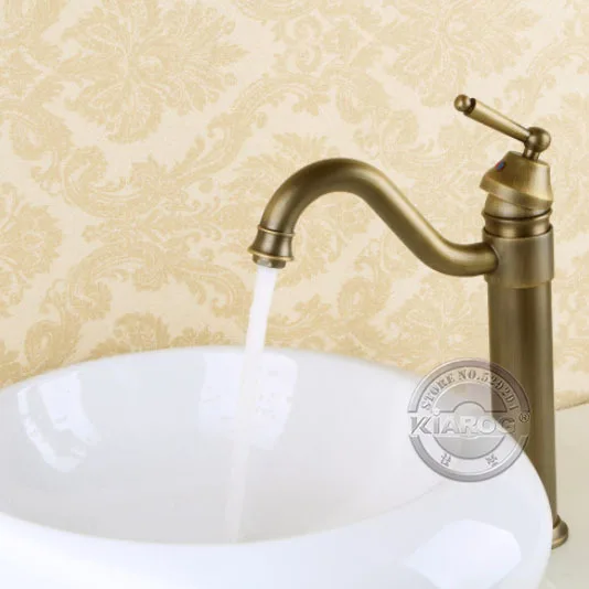 Bathroom Faucet Long neck sink basin Mixer Tap. Antique Brass single