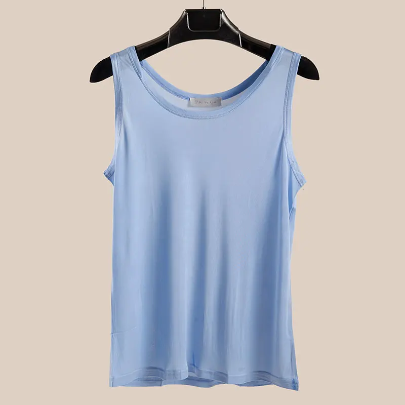 

Man Summer Hot Sale O Neck Solid 100% Silk Tops Male Spring Oversized Hedging Stretch Silk Tees Men Sleeveless Silk Shirt