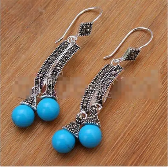 

Hot sale new Style >>>>New Fashion Lady Elegant MARCASITE 925 STERLING SILVER TURQUOISE EARRING