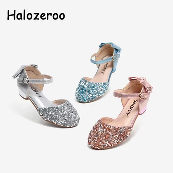 

Spring New Baby Girls Bow Shoes Kids Sequin Brand Shoes Children Princess Heels Glitter Pink Shoes Fashion Dance Mary Jane 2019