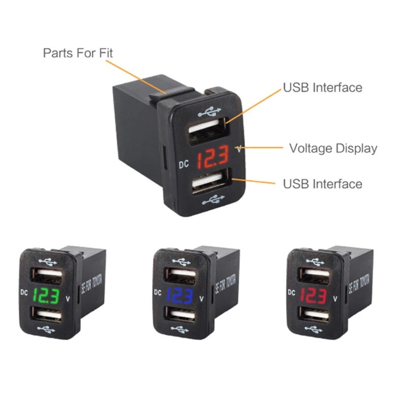40x23 مللي متر 12 V المزدوج منافذ USB شاحن سيارة LED الفولتميتر الطاقة محول لتويوتا