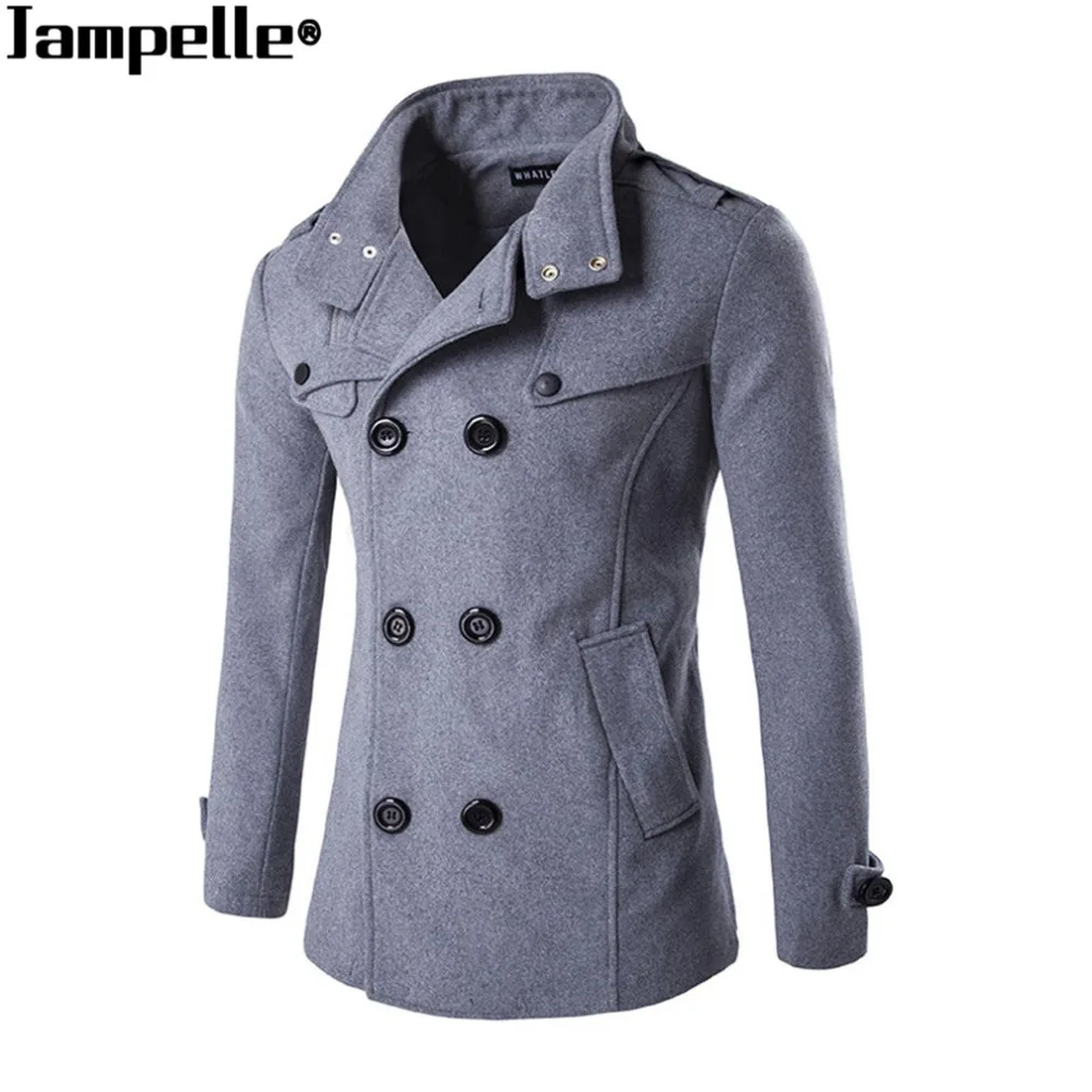 

2017 New Autumn Winter Men's Woolen Coat Double-breasted Zipper Design Business Man Woolen Cloth Warmth Overcoat Windbreaker