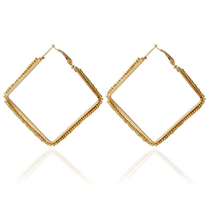 

Boho Big Geometric Square Loop Earrings For Women Ethnic Statement Seed Beads Hoop Earrings Female Handmade Jewelry