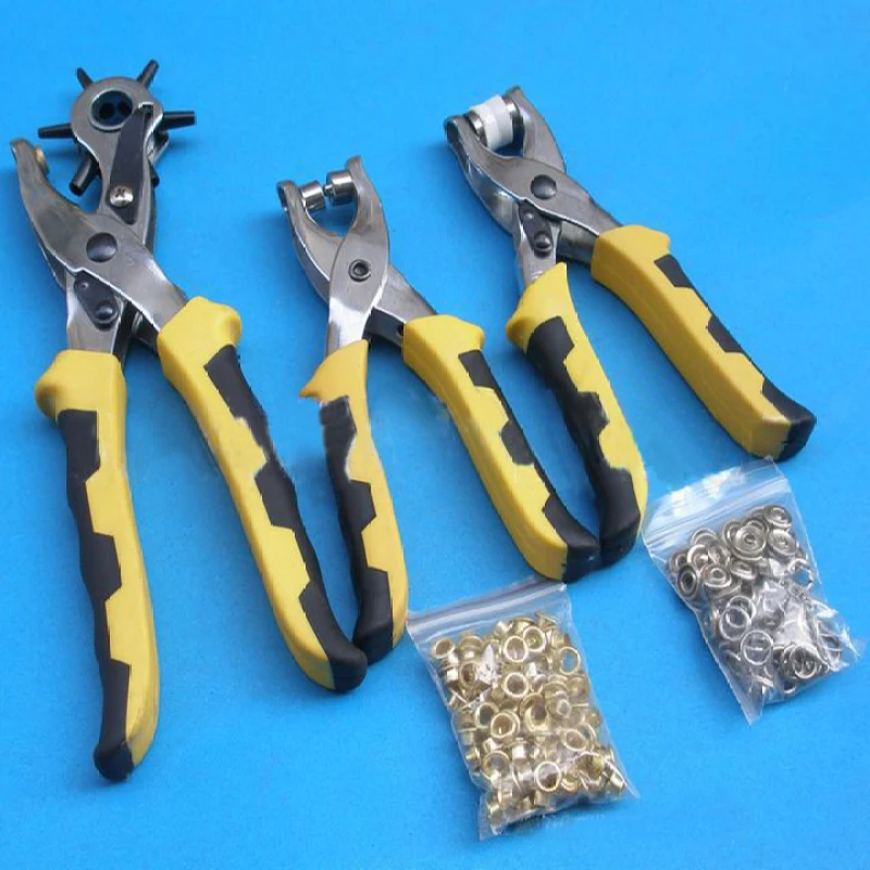 

3 in 1 Leather Belt Hole Punch Eyelet Plier Snap Button Grommet Setter Tool Kit Steel PVC Plastic Handle Colorful Jewelry Making