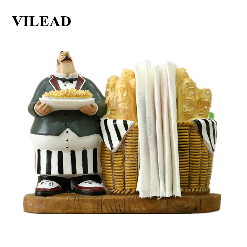 

VILEAD 5.9" Resin Bread Chef Paper Towel Holder Figurines Creative Hotel Tissue Box Home Storage Box Dining Table Decoration