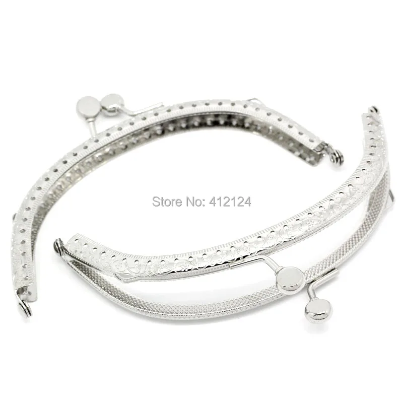 

10Pcs Handbag Coin Bag Purse Metal Frame Kiss Clasp Arc Oblate Silver Tone Handle Findings 13x7.5cm