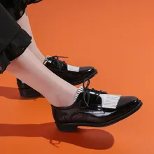 YMECHIC/женские оксфорды на плоской подошве со шнуровкой и бахромой; броги; Женская обувь в стиле Дерби из лакированной кожи; Женская Осенняя повседневная обувь на плоской подошве размера плюс